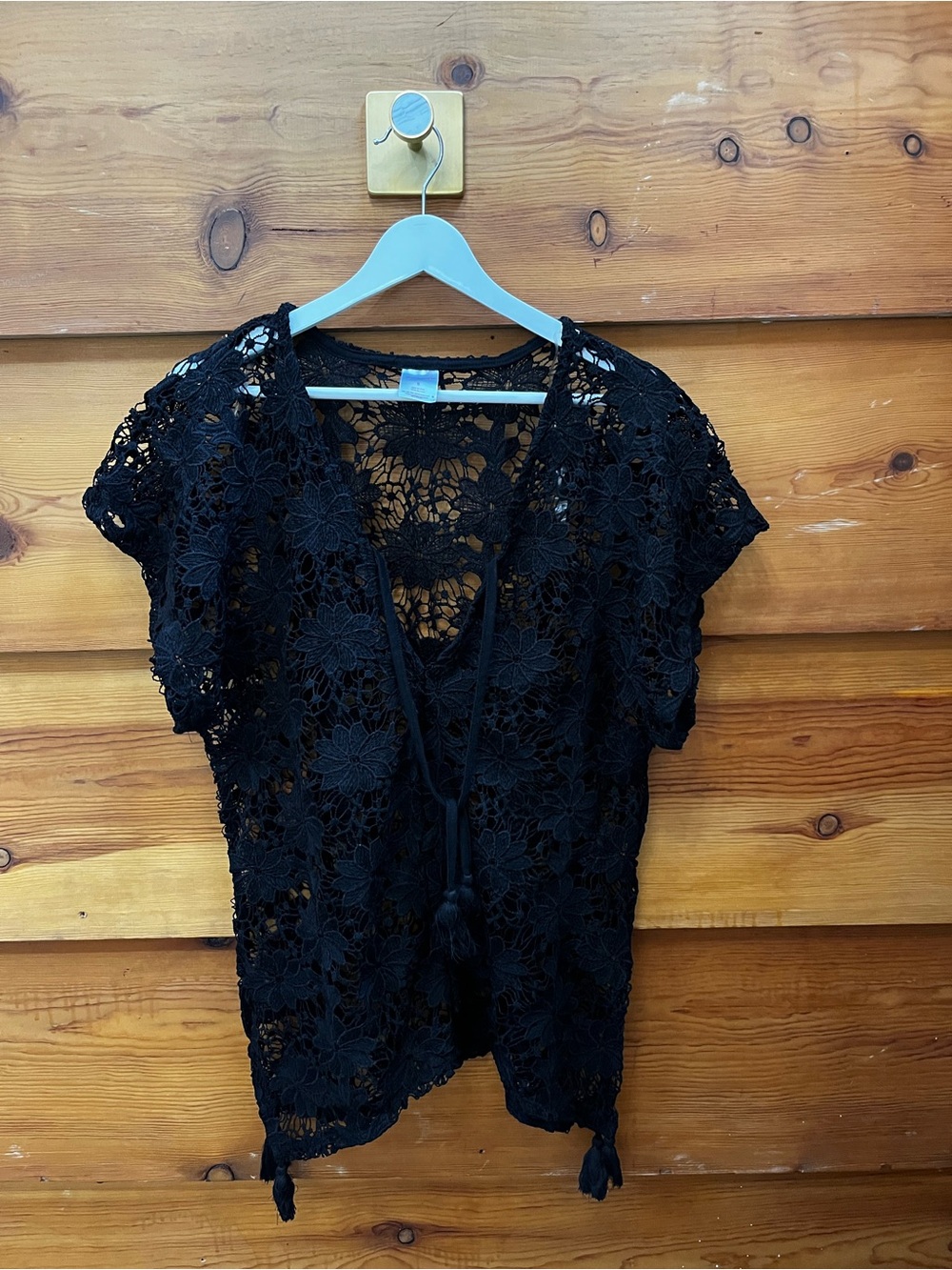 Black Crochet Floral Tie-Front Womens swim suit coverup